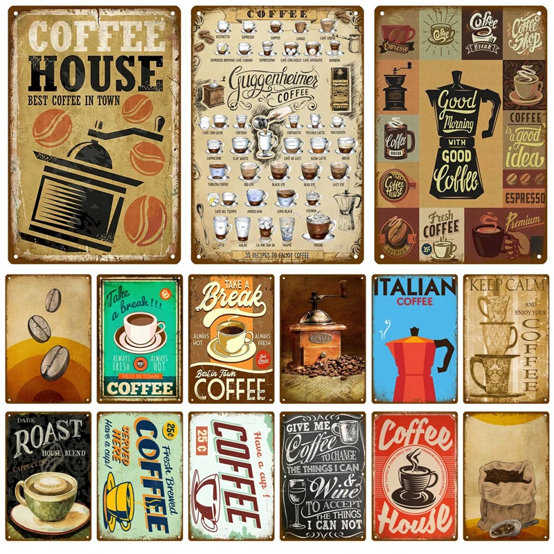 Vintage Collectible Plates - Plaque Métallique Rétro Décor Café Vintage,